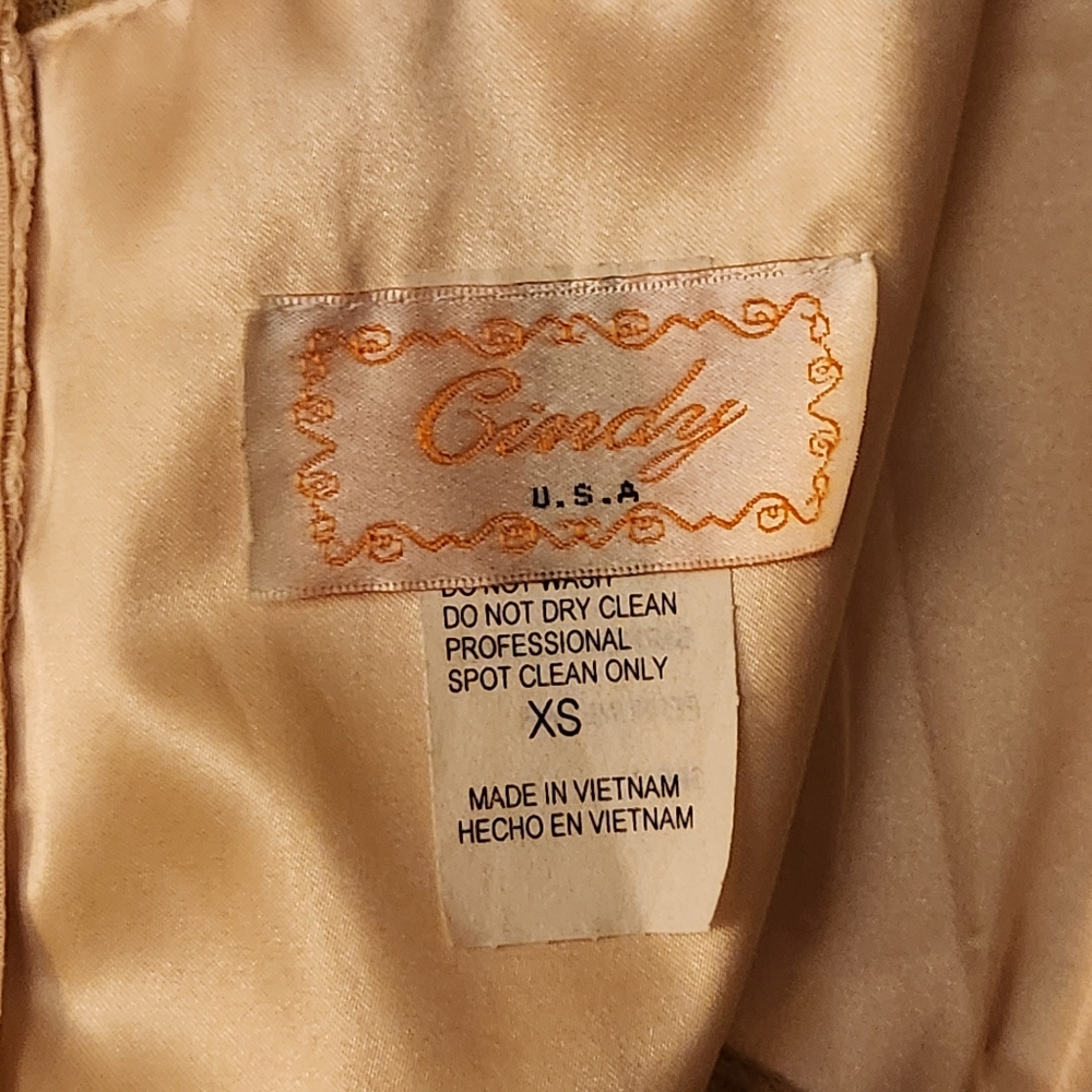 Formal dress color light gold with lace top/ designer Cindy USA, size XS - Picture 14 of 16